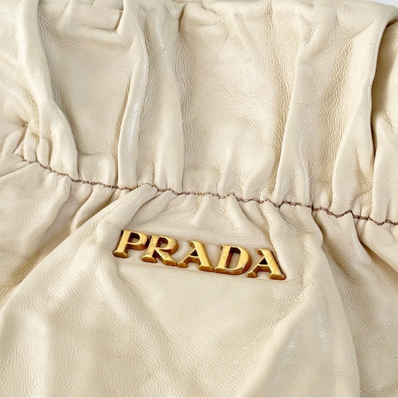 Prada cream beige nappa leather bow tote bag gold hardware - Picture 4 of 14